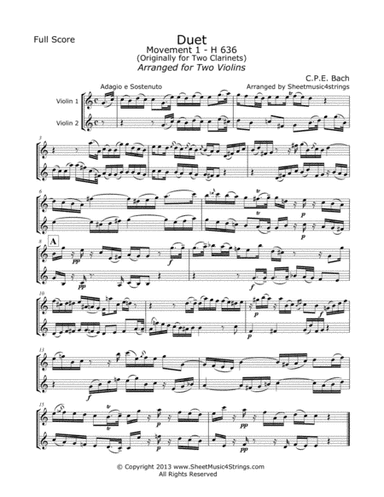 Bach, C.P.E. - Duet for Two Violins (arr. Linda M. Scott)