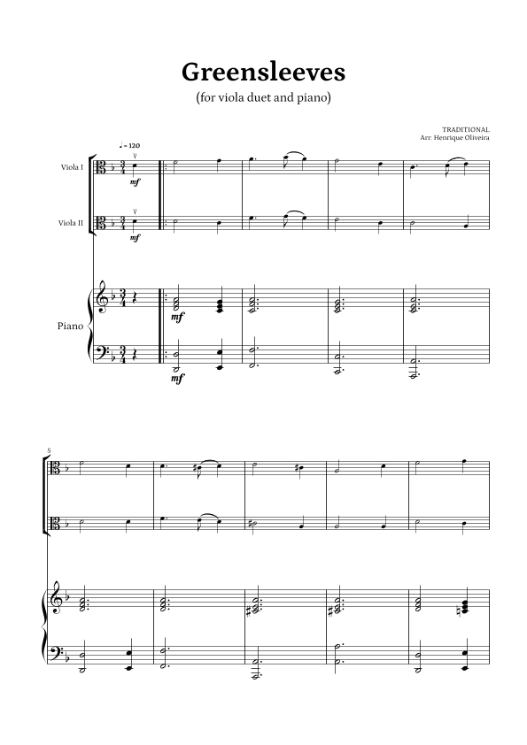 What Child Is This? (Greensleeves) - for viola duet and piano (arr. Henrique Oliveira)