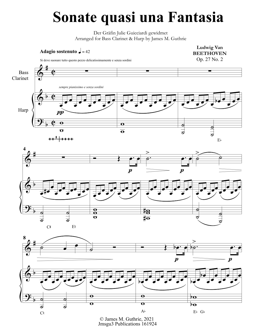 Beethoven: Adagio from the Moonlight Sonata for Bass Clarinet & Harp (arr. James M. Guthrie)