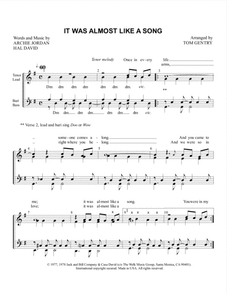 It Was Almost Like A Song (arr. Tom Gentry)