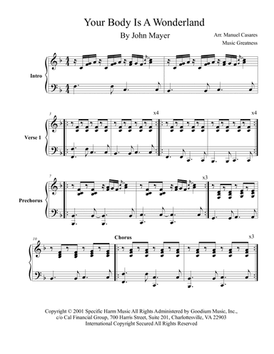 Your Body Is A Wonderland (arr. Music Greatness)