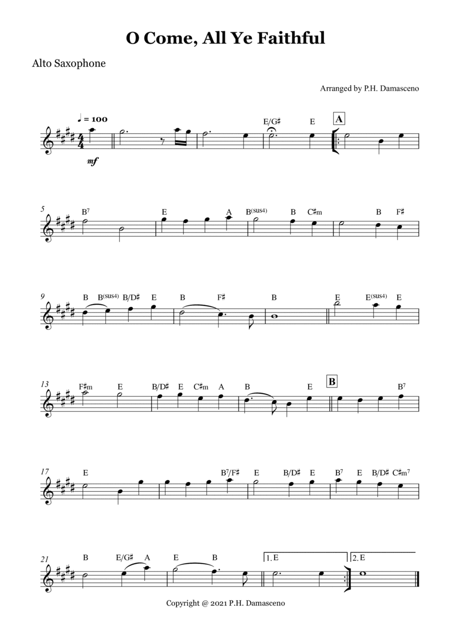 O Come, All Ye Faithful - Alto Saxophone Solo with Chords (arr. P.H. Damasceno)