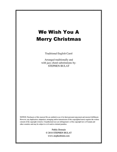We Wish You A Merry Christmas - Lead sheet arranged in traditional and jazz style (key of F) (arr. Stephen Bulat)
