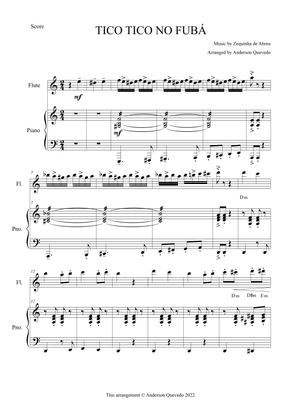 Tico Tico no Fubá by Zequinha de Abreu for Flute & Piano Duo (arr. Anderson Quevedo)