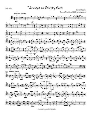 Variations on Coventry Carol for solo cello