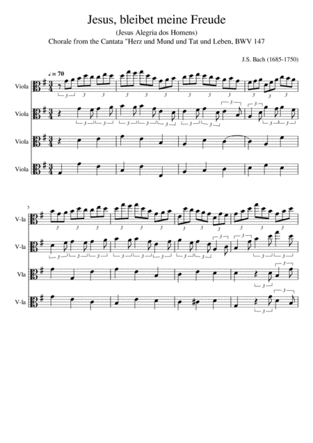 Bach Jesus bleibet meine Freude Jesus Alegria dos Homens for four violas (arr. Jakub Karczewski)