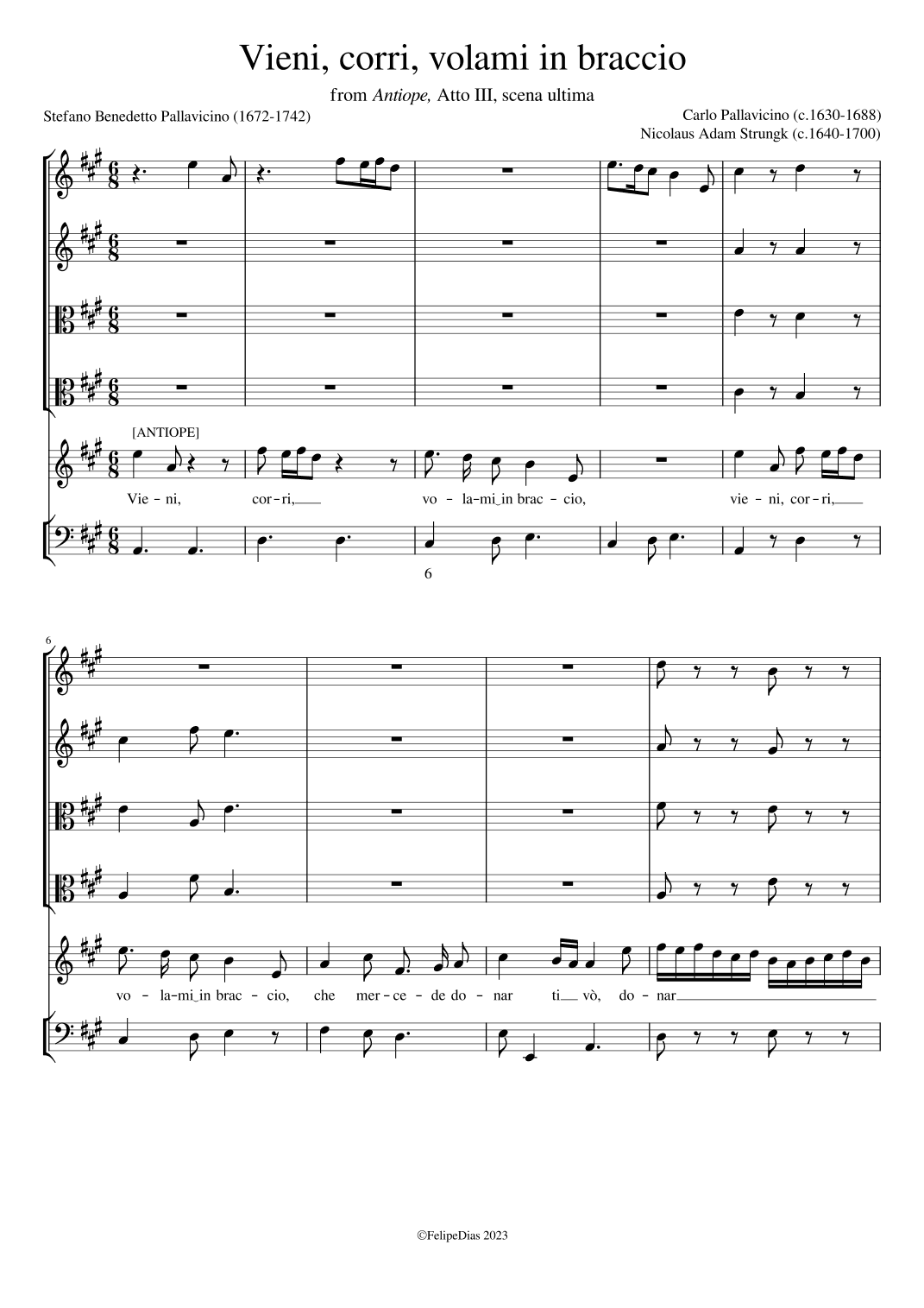 Vieni, corri, volami in braccio (from L'Antiope) (arr. Early Music Scores)