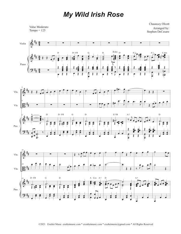 My Wild Irish Rose (Duet for Violin and Viola) (arr. Stephen DeCesare)