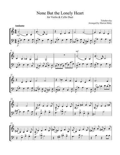 None But the Lonely Heart, arranged for Violin & Cello Duet (arr. Marion Maby)