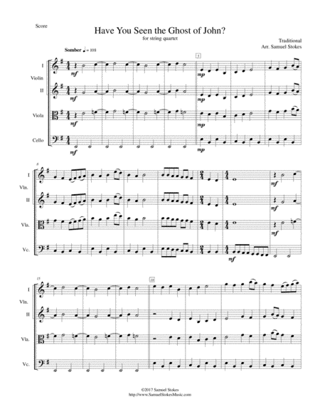 Have You Seen the Ghost of John? (aka "Ghost of Tom") - for string quartet (arr. Samuel Stokes)