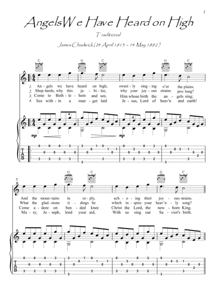 Angels We Have Heard on High guitar fingerstyle (arr. PianoSheetNow)
