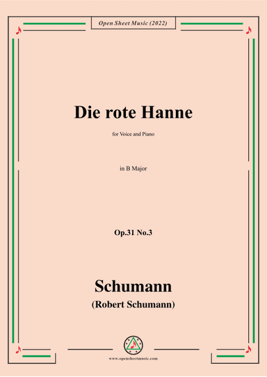 Schumann-Die rote Hanne,Op.31 No.3,in B Major (arr. OSM Press)