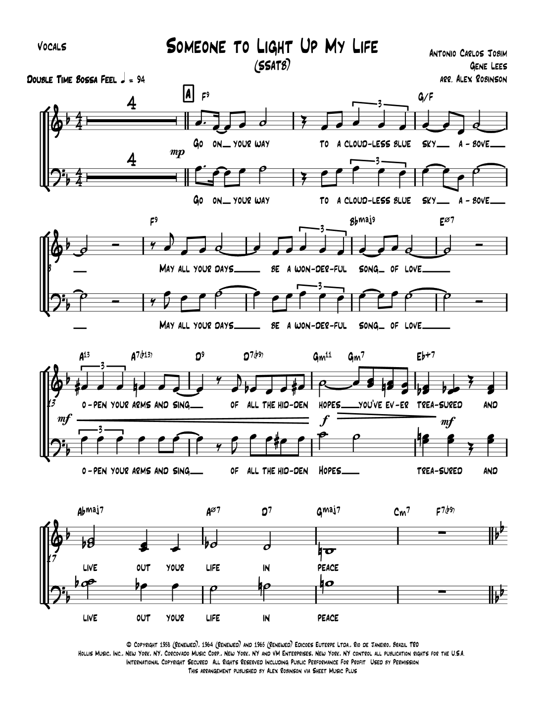 Someone To Light Up My Life (se Todos Fossem Iguais A Voce) (arr. Alex Robinson)