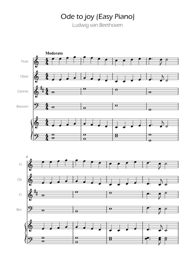 Ode To Joy - Easy Woodwind Quartet w/ Piano Accompaniment (arr. Ygor Nunes)