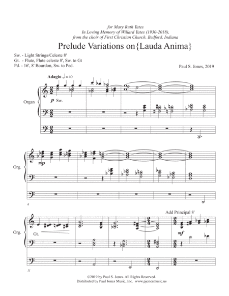Prelude Variations on "Lauda anima" (for Organ)