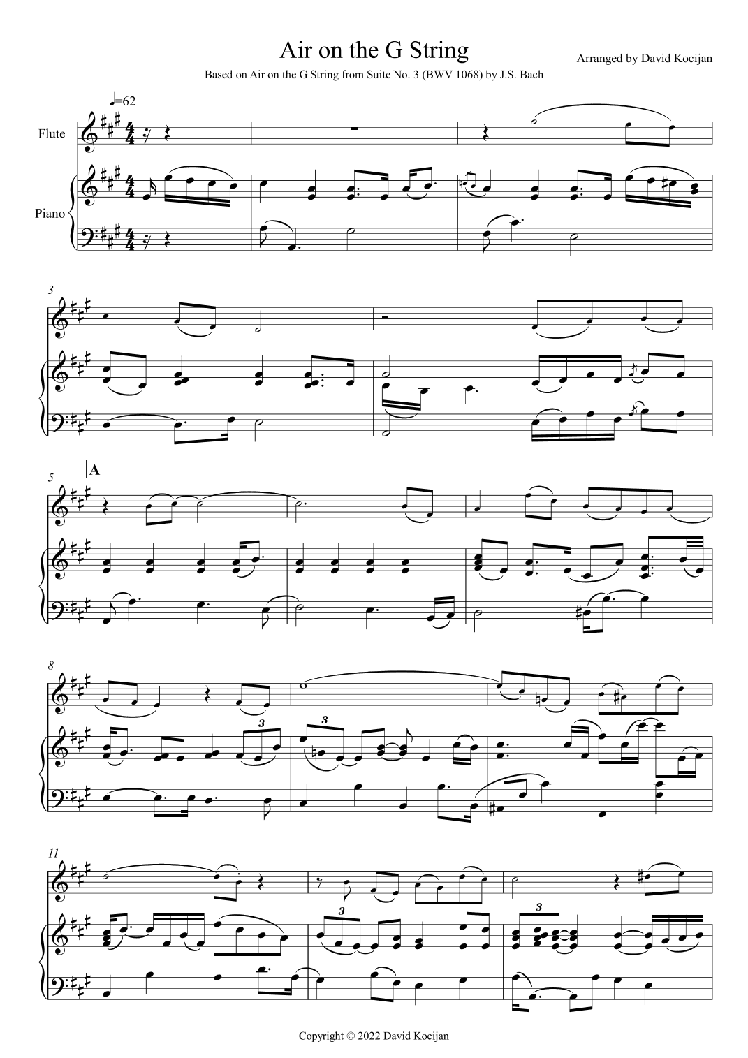 Air on the G String (flute & piano) - EASY (arr. David Kocijan)