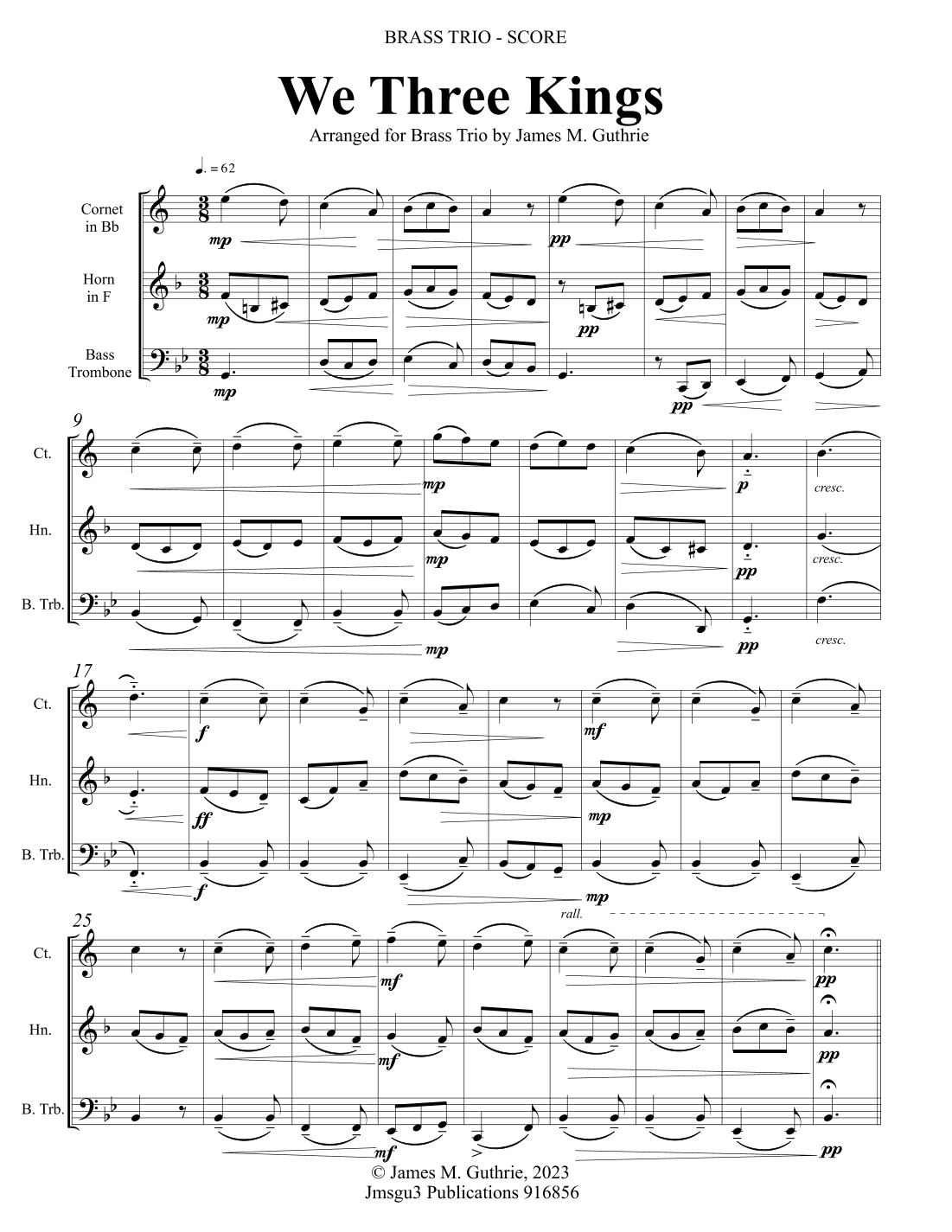 We Three Kings for Brass Trio (arr. James M.. Guthrie)