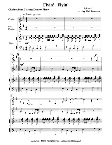 Flyin', Flyin' - clarinet/bass clarinet duet with piano (arr. Phil Beaman)