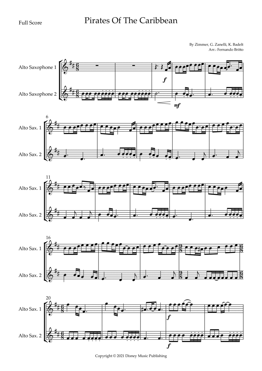 Pirates Of The Caribbean (arr. Fernando Britto)