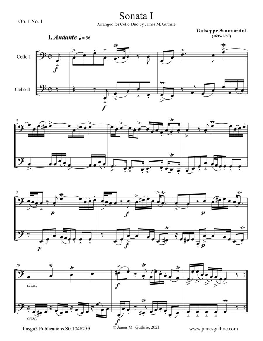 Sammartini: Sonata Op.1 No.1 for Cello Duo (arr. James M. Guthrie)