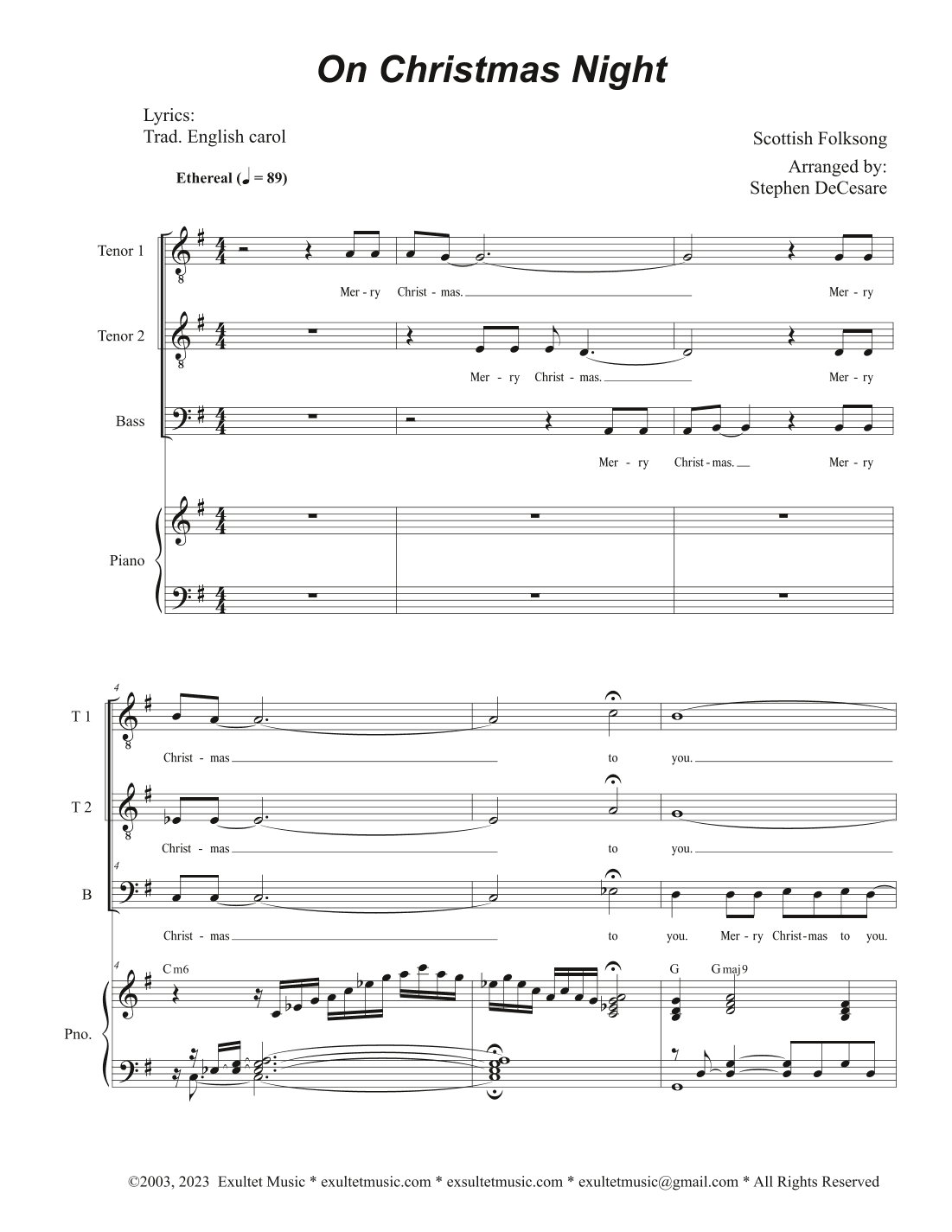 On Christmas Night (Vocal Trio - (TTB) (arr. Stephen DeCesare)