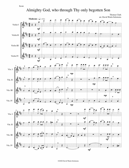 Almighty God, who through thy only begotten Son (Easter motet) for 4 violins (arr. David Warin Solomons)