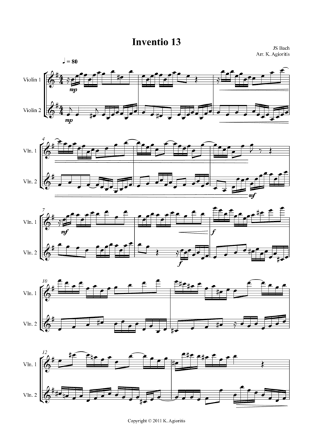 Inventio - Duet for 2 Violins (arr. K. Agioritis)
