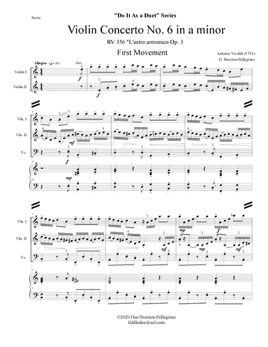 Violin Concerto No. 6 in a minor RV 356 Op. 3 (First Movement Allegro) (arr. DEE BRAXTON PELLEGRINO)