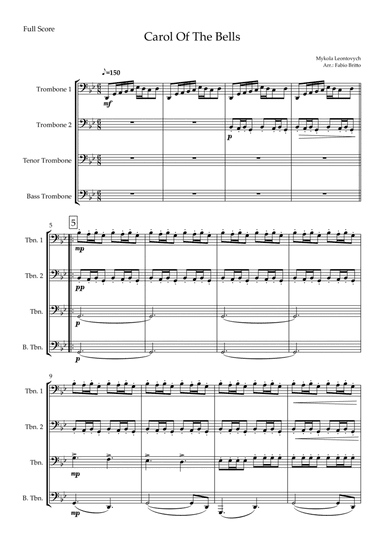 Carol Of The Bells (Mykola Leontovych) for Trombone Quartet (arr. Fabio Britto)