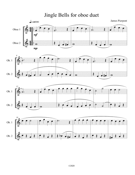 Jingle Bells for oboe duet (arr. B C Dockery)