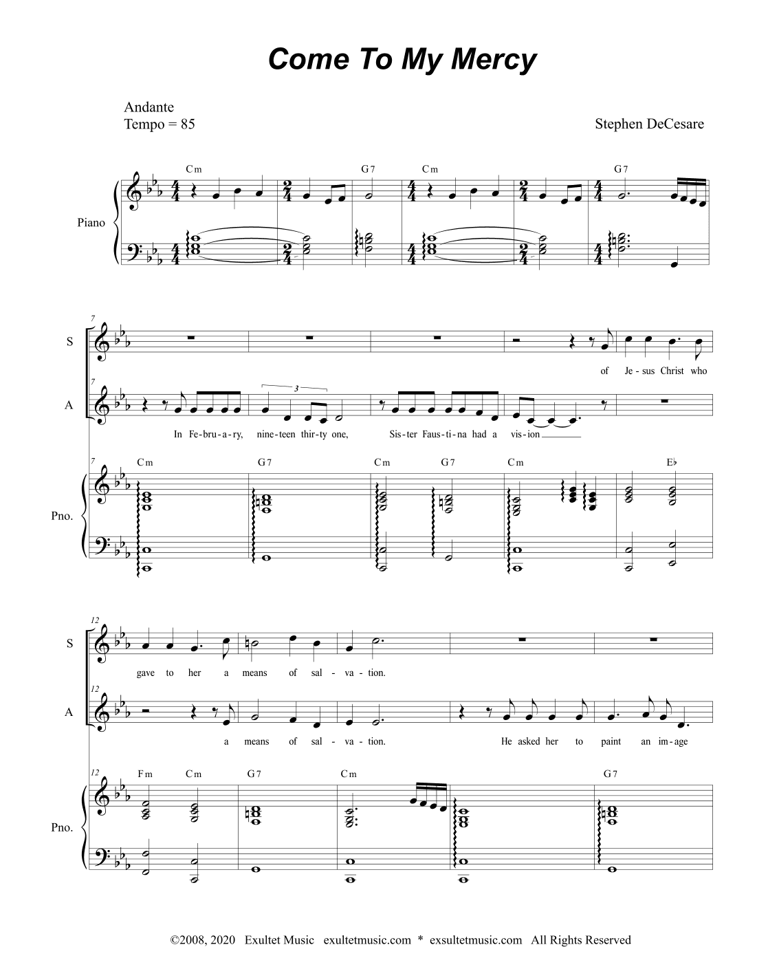 Come To My Mercy (2-part choir - (SA)