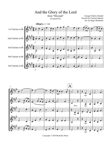 And the Glory of the Lord (from "Messiah") (G) (Clarinet Quintet) (arr. Regis Bookshar)