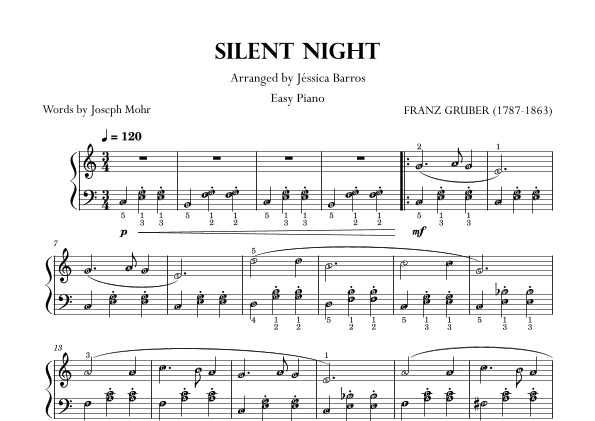 Silent Night (Easy Piano - With Note Names) (arr. Jéssica Barros)