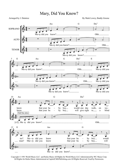 Mary, Did You Know? (arr. J. Daintree)