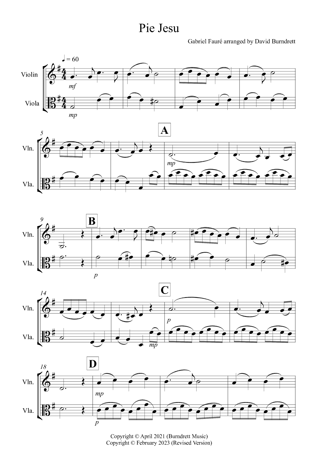 Pie Jesu (from Requiem) for Violin and Viola Duet (arr. David Burndrett)