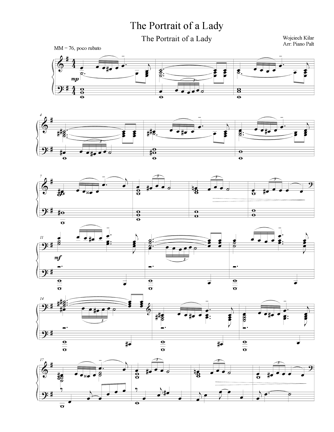 The Portrait Of A Lady - End Title (arr. Piano Palt)