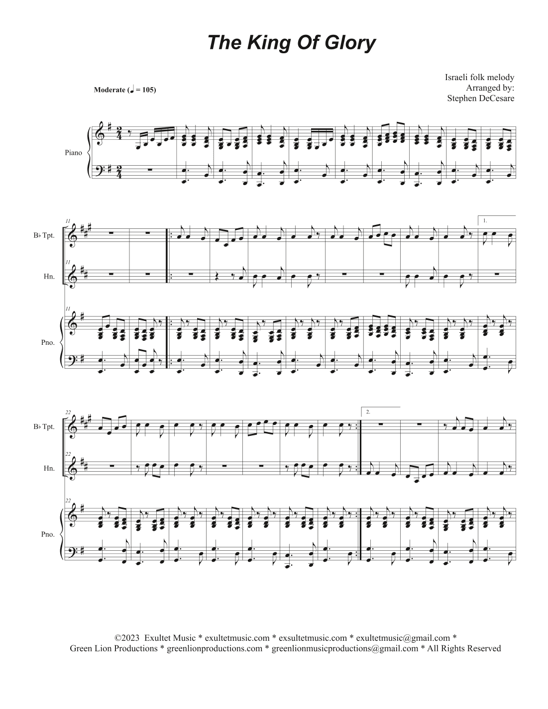 The King Of Glory (Duet for Bb-Trumpet and French Horn) (arr. Stephen DeCesare)