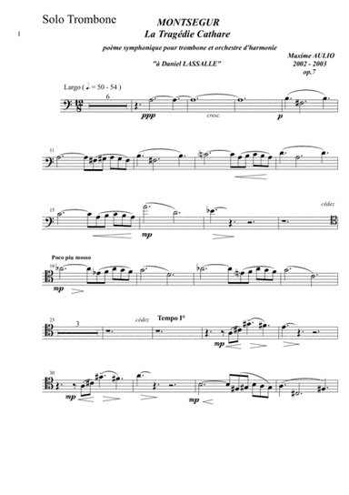 Montsegur, The Cathar Tragedy, symphonic poem for solo trombone and orchestra - PARTS
