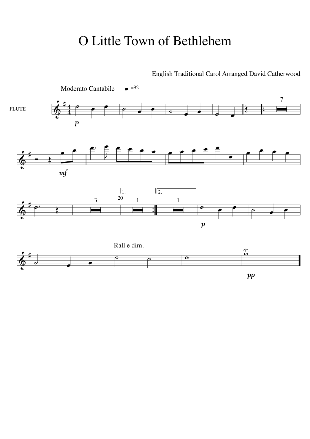 O Little town of Bethlehem arranged for Wind Quintet by David Catherwood (arr. David Catherwood)
