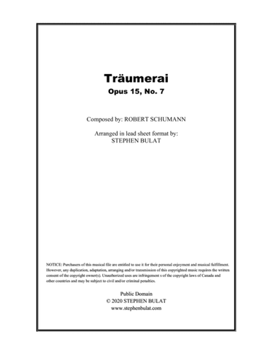 Traumerai (Schumann) - Lead sheet (key of B) (arr. Stephen Bulat)