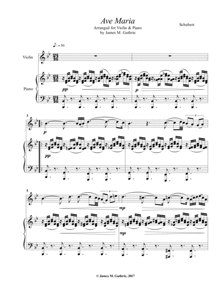 Schubert: Ave Maria for Violin & Piano (arr. James M. Guthrie, ASCAP)