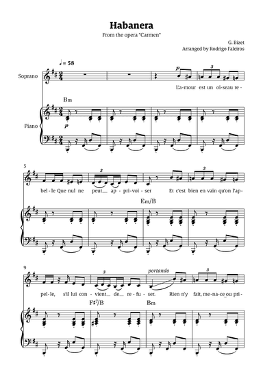Habanera (for soprano - B minor/major) (arr. Rodrigo Faleiros)