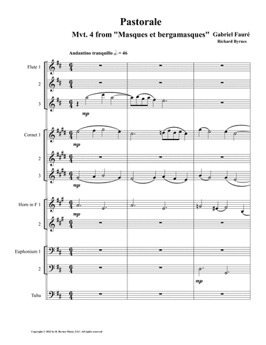 Pastorale from "Masques et Bergamasques", Op. 112 (Brass Octet + 3 Flutes) (arr. Richard Byrnes)