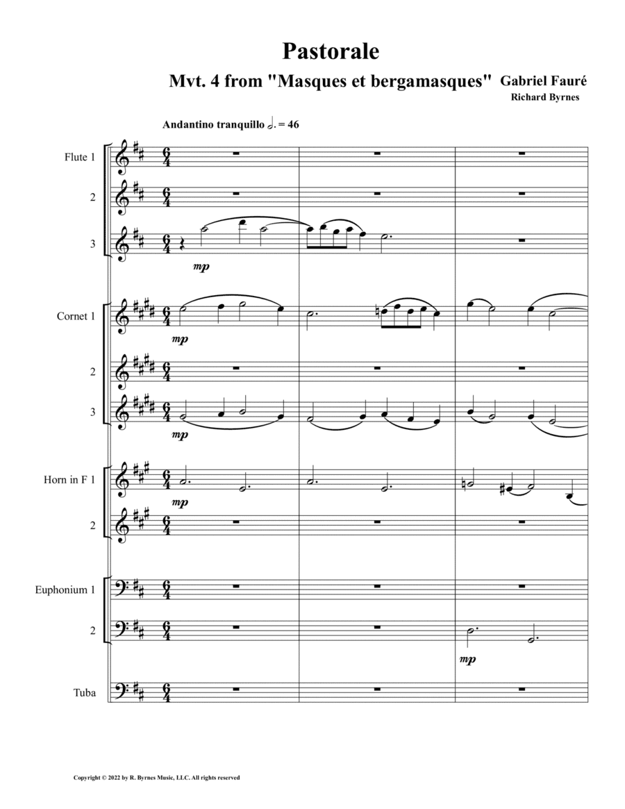 Pastorale from "Masques et Bergamasques", Op. 112 (Brass Octet + 3 Flutes) (arr. Richard Byrnes)