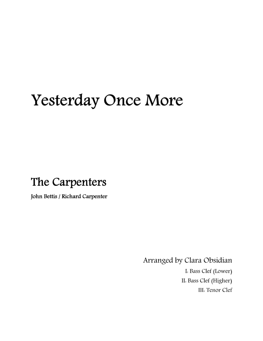 Yesterday Once More (arr. Clara Obsidian)