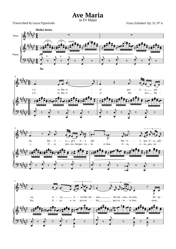 Ave Maria (Schubert) in F# Major for Piano and Voice (Lyrics in Latin) (arr. Lucas Figueiredo)