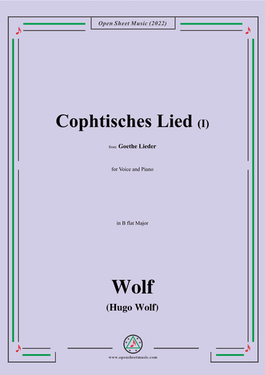 Wolf-Cophtisches Lied I,in B flat Major,IHW10 No.14 (arr. OSM Press)