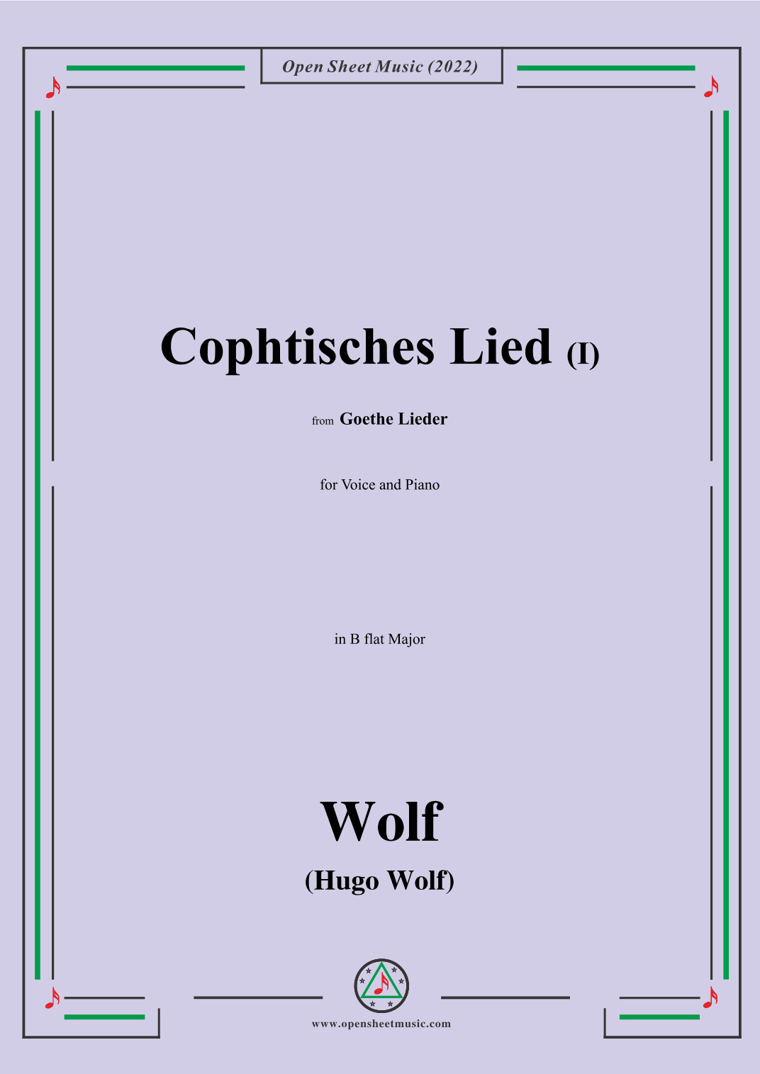 Wolf-Cophtisches Lied I,in B flat Major,IHW10 No.14 (arr. OSM Press)