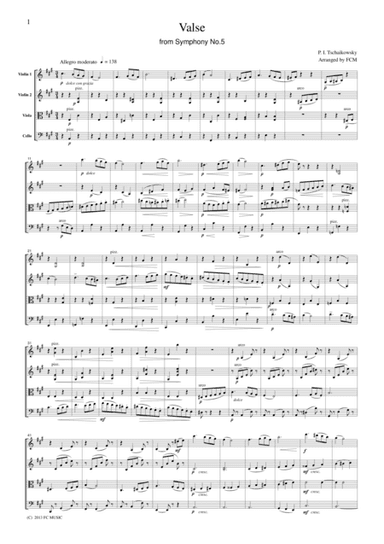 Tchaikowsky  Valse from Symphony No.5, for string quartet, CT013 (arr. FCMUSIC)