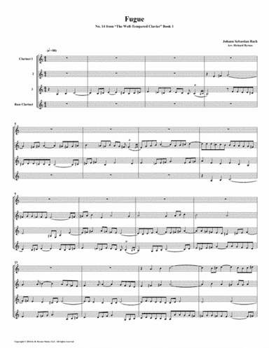 Fugue 14 from Well-Tempered Clavier, Book 1 (Clarinet Quartet) (arr. R. Byrnes Music, LLC)
